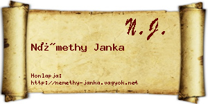 Némethy Janka névjegykártya